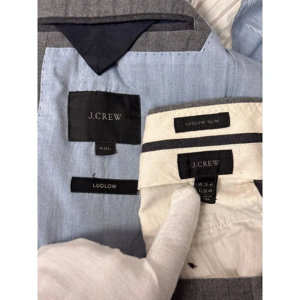 J Crew Ludlow Slim Suit 40 L Mens Gray Italian Cotton 2 Piece
